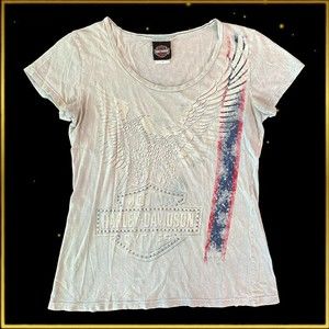 HARLEY DAVIDSON Women’s Light Blue/Gray Shirt Scoop Neck Size L